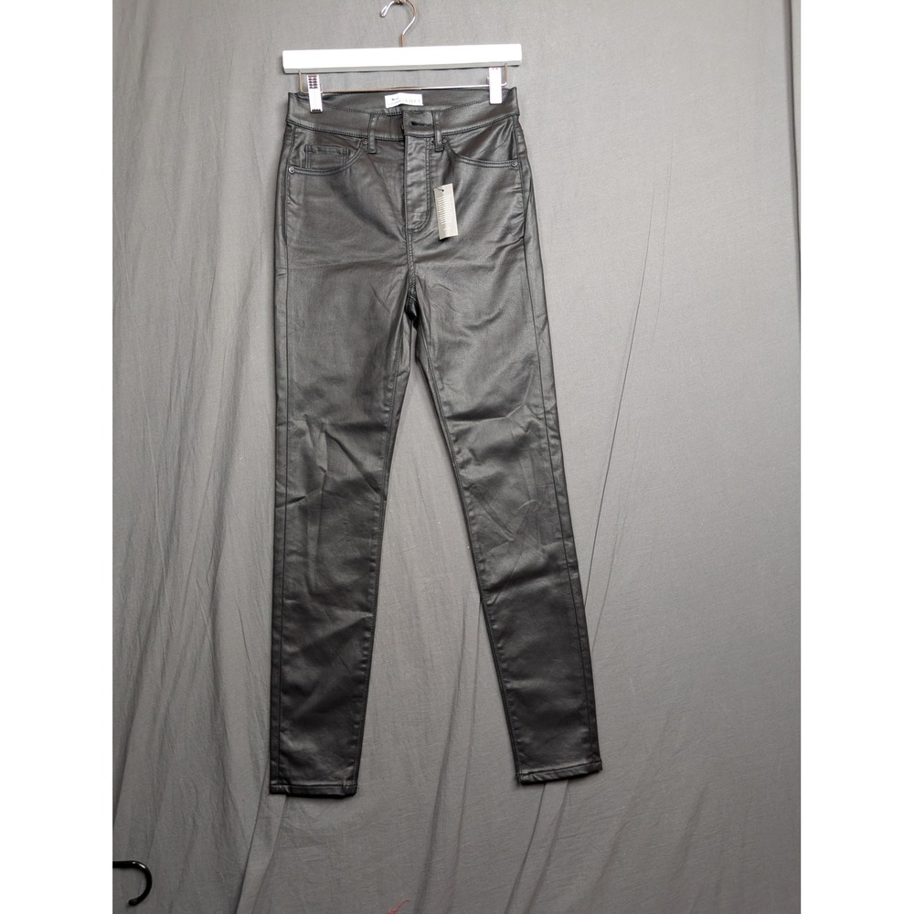 LOFT The Skinny Coated Jeans Womens 24/00 Black Faux‎ Leather Look High Rise